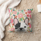 ブルドッグフランスのかわいいフローラピローペットポートレート クッション (ブランケット)