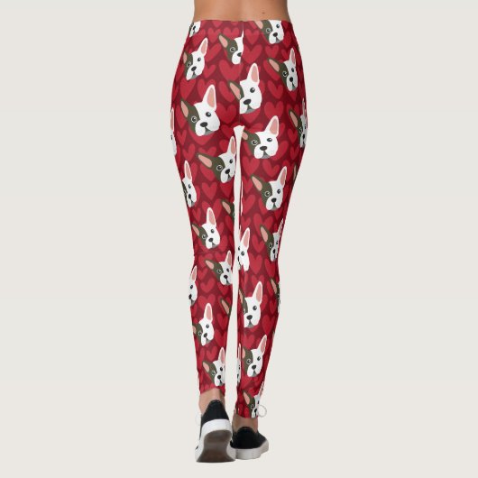 ブルドッグフランスのかわいい犬とバレンタインハート レギンス (裏面)