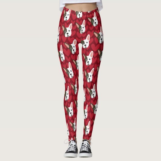 ブルドッグフランスのかわいい犬とバレンタインハート レギンス (正面)