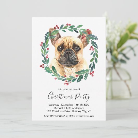 ブルドッグフランスのかわいい犬のクリスエレガントマスパーティー 招待状 (スタンド正面)