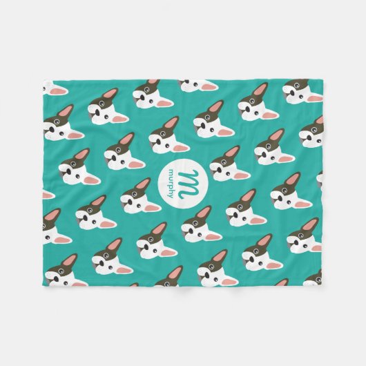 ブルドッグフランスのかわいい犬カスタムのモノグラムあなたの色 フリースブランケット (正面(横))