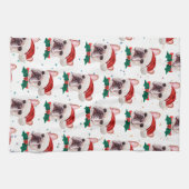 ブルドッグフランスのがクリスマス犬のパターンを育てる キッチンタオル (横)