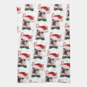 ブルドッグフランスのがクリスマス犬のパターンを育てる キッチンタオル (縦)