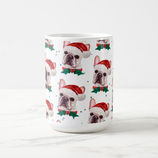 ブルドッグフランスのがクリスマス犬のパターンを育てる コーヒーマグカップ (中央)