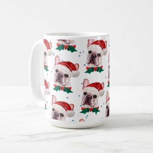 ブルドッグフランスのがクリスマス犬のパターンを育てる コーヒーマグカップ (正面左)