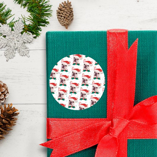 ブルドッグフランスのがクリスマス犬のパターンを育てる ラウンドシール