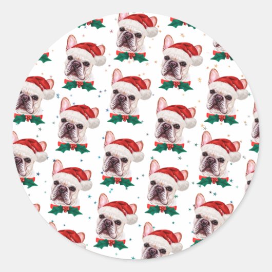 ブルドッグフランスのがクリスマス犬のパターンを育てる ラウンドシール (正面)
