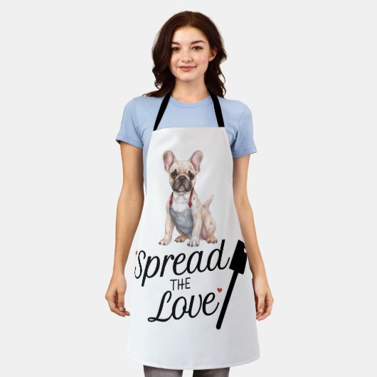 ブルドッグフランスのが愛を広める エプロン (着用した状態)
