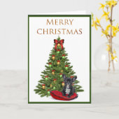 ブルドッグフランスのとクリスマスツリーホリデーカード カード (黄色い花)