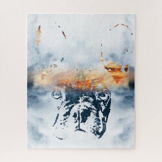 ブルドッグフランスのとランドスケープのブレンド抽象デザイン ジグソーパズル (縦)