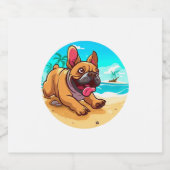 ブルドッグフランスののビーチ スパークリングワインラベル (シングルラベル)