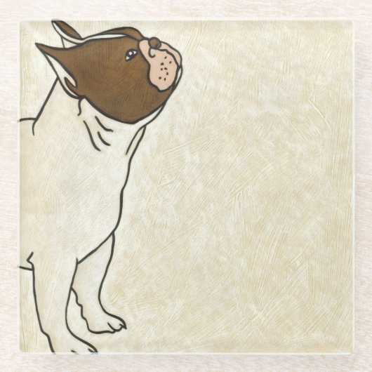 ブルドッグフランスののプロフィール ガラスコースター (正面)