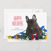 ブルドッグフランスのの子犬が光に絡まった シーズンポストカード (正面/裏面)