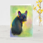 ブルドッグフランスのの子犬の芸術 カード (黄色い花)