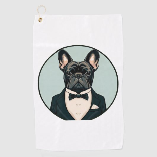 ブルドッグフランスのの子犬 ゴルフタオル (正面)