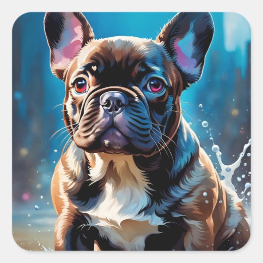 ブルドッグフランスのの子犬 スクエアシール (正面)