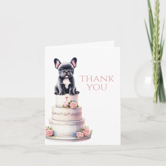 ブルドッグフランスのの結婚ケーキ サンキューカード (正面)