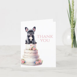 ブルドッグフランスのの結婚ケーキ サンキューカード