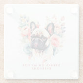 ブルドッグフランスのの花が皆のために私に飲む ガラスコースター (裏面)