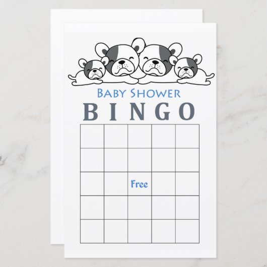ブルドッグフランスのの赤ちゃんシャワービンゴカード (正面/裏面)