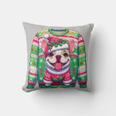 ブルドッグフランスのの醜いクリスマスのセーターユーモアのある クッション (正面)