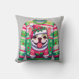 ブルドッグフランスのの醜いクリスマスのセーターユーモアのある クッション