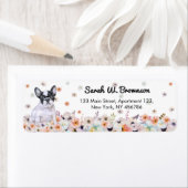 ブルドッグフランスのは花に眼鏡をかけている ラベル (インサイチュ)