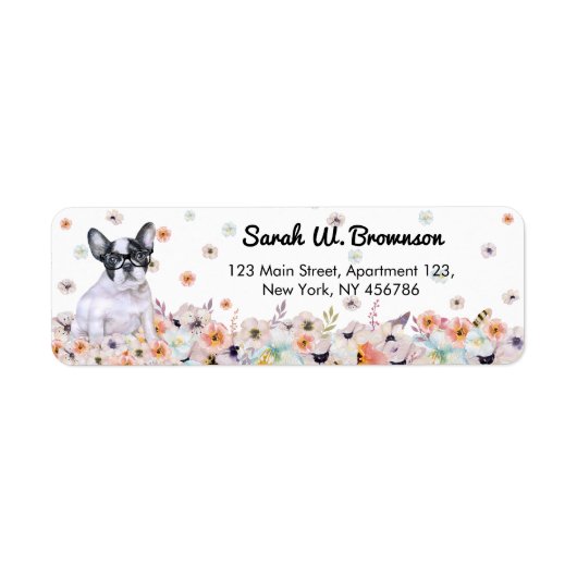 ブルドッグフランスのは花に眼鏡をかけている ラベル (正面)