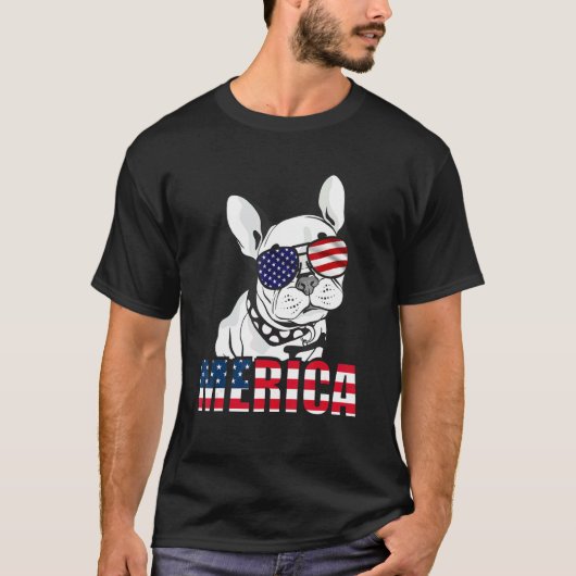 ブルドッグフランスのアメリカ合衆国国旗Merica 7月4日 Tシャツ (正面)