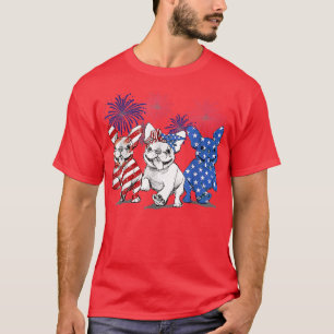 ブルドッグフランスのアメリカ国旗のフランス7月4日 Tシャツ