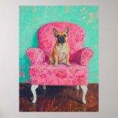 ブルドッグフランスのアートポスターウォールアートプリントピンク ポスター (正面)
