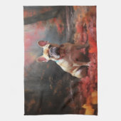 ブルドッグフランスのイン紅葉秋インスパイア キッチンタオル (縦)