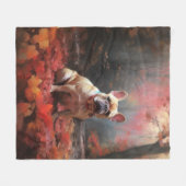 ブルドッグフランスのイン紅葉秋インスパイア フリースブランケット (正面(横))