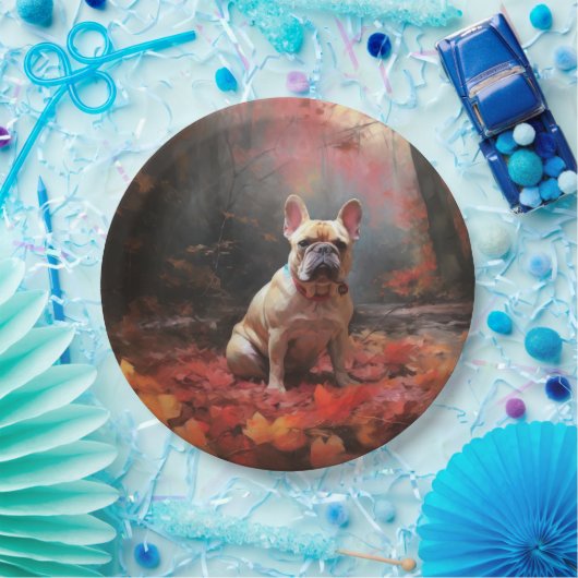 ブルドッグフランスのイン紅葉秋インスパイア ペーパープレート (パーティー)