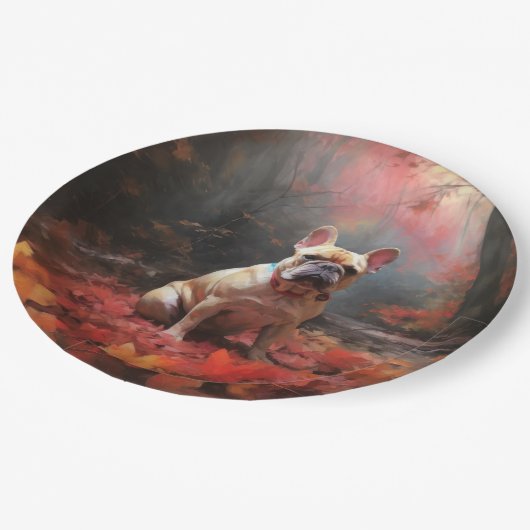 ブルドッグフランスのイン紅葉秋インスパイア ペーパープレート (アングル)