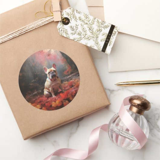 ブルドッグフランスのイン紅葉秋インスパイア ラウンドシール (ギフト)