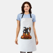 ブルドッグフランスのウィッチパンプキンハロウィーンメンズウーメンズ エプロン (着用した状態)