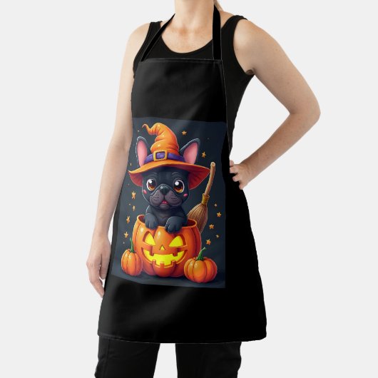 ブルドッグフランスのウィッチパンプキンハロウィーンメンズウーメンズ エプロン (インサイチュ)