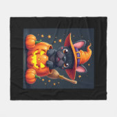 ブルドッグフランスのウィッチパンプキンハロウィーンメンズウーメンズ フリースブランケット (正面(横))