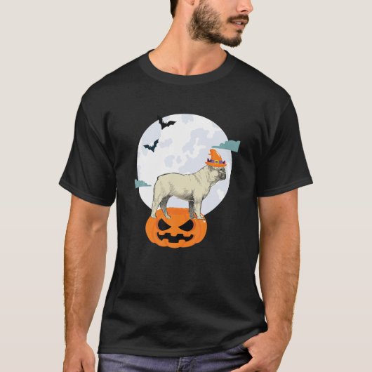 ブルドッグフランスのウィッチムーンハロウィーンパンプキフランスのン Tシャツ (正面)