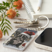 ブルドッグフランスのウィンターワンダーランドクリスマスジョイ キーホルダー (正面右)