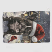 ブルドッグフランスのウィンターワンダーランドクリスマスジョイ ゴルフタオル (横)