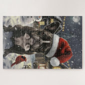 ブルドッグフランスのウィンターワンダーランドクリスマスジョイ ジグソーパズル (横)
