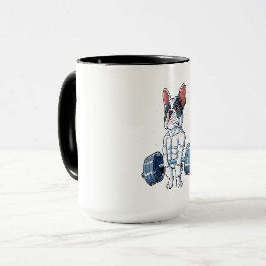 ブルドッグフランスのウエイト持ち上げおもしろいギフト マグカップ (正面左)