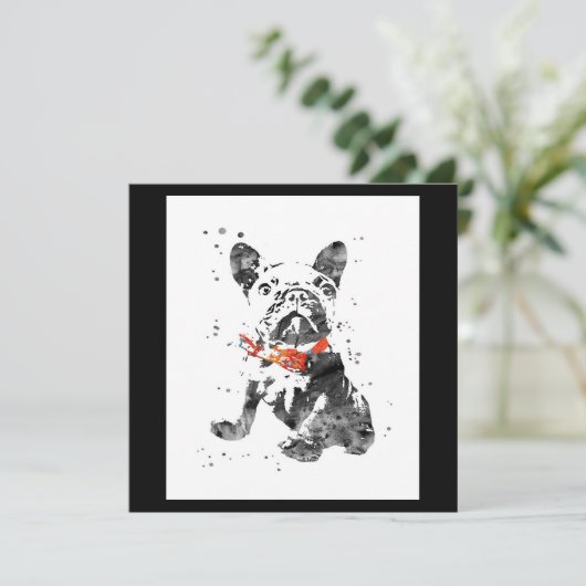 ブルドッグフランスのウォーター色 |犬の恋人のプレゼント シーズンカード (スタンド正面)