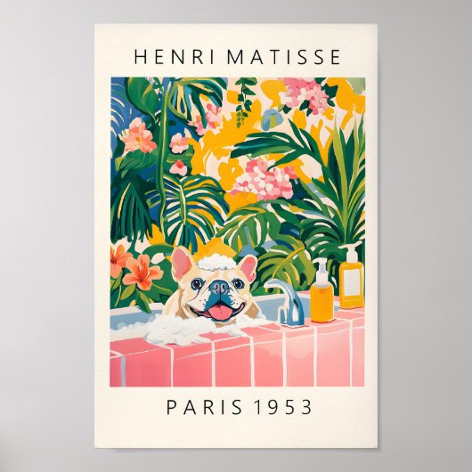 ブルドッグフランスのウォールアートおもしろい、バスルームの装飾、ヘン ポスター (正面)