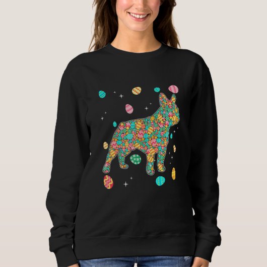 ブルドッグフランスのエッグイースターデイドッグパパドッグママ スウェットシャツ (正面)