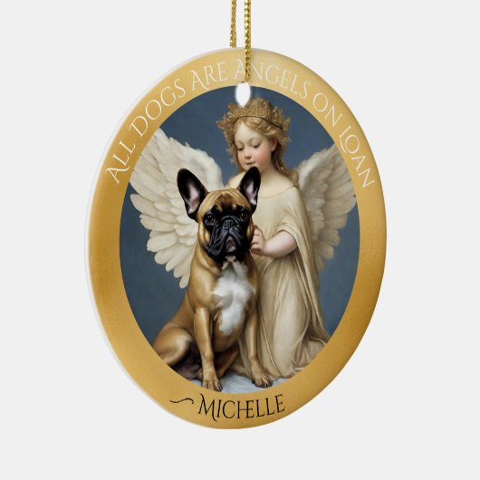 ブルドッグフランスのエンジェルパーソナライズされたメモリアル セラミックオーナメント (右)