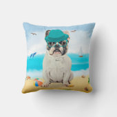 ブルドッグフランスのオンビーチ クッション (裏面)