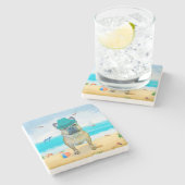 ブルドッグフランスのオンビーチ ストーンコースター (横)